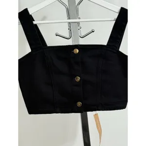 Reformation Chrissy Denim Crop Top Black Women’s Size 8 Button Front Tank NWT thumbnail 5