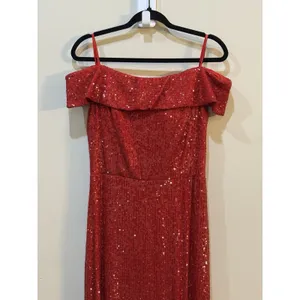 New XSCAPE Women's Off-The-Shoulder Slit-Front Sequin Gown Sz 12 Style 5136x thumbnail 3