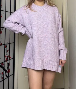 Old Navy Soft Pink Oversized Cozy Crew-Neck Sweater Dress thumbnail 1
