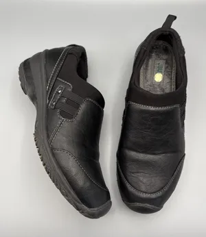 JBU Endeavor Shoes Womens Size 7 Black Leather Slip on Loafer Comfort Basic Clog thumbnail 1