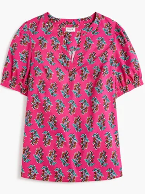 J. Crew Factory Women’s Printed Shortsleeve Poplin Top in Pink Floral S thumbnail 1