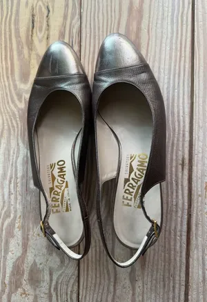 Salvatore Ferragamo Metallic Slingback Pumps size 6.5 thumbnail 1