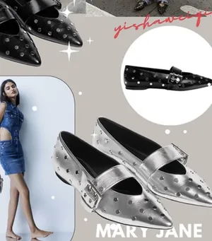 Silver Studded Mary Jane Flats Size 6 thumbnail 3