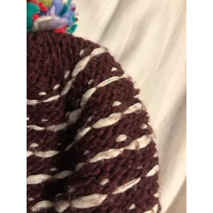 Aerie Beanie Chunky Knit Burgundy Multi Pom Pom One Size thumbnail 3