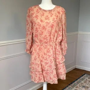 Loft Meadow Tiered Ruffle Mini Dress Sz Large Cottagecore Romantic Balletcore thumbnail 3