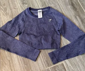 NEW Gymshark adapt seamless gray & purple Long Sleeve Crop Top small thumbnail 1