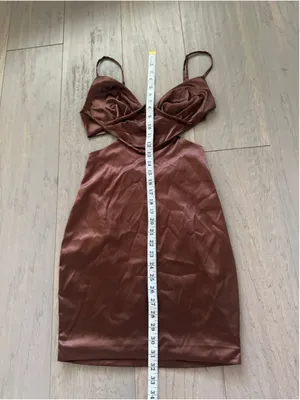Brown Satin Mini Dress Women's Size Small thumbnail 4