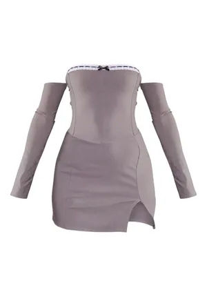 Pretty Little Thing Grey Corset Mini Dress With Bow thumbnail 2