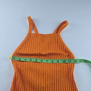 Zara Women's Orange Ribbed‎ Midi Dress Halter Neck Open Back Size Small thumbnail 6