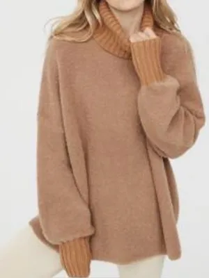 Offline by aerie XS oversized Cozy Turtleneck Bouclé Sweater in Camel thumbnail 1