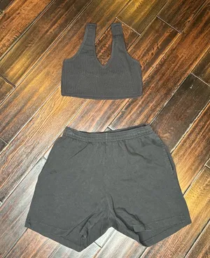 Ribbed top and cotton shorts set Los Angeles Apparel casual lounge basic summer thumbnail 1