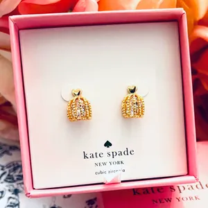 NWT Kate Spade Cubic Zirconia Gold Plated Bird Cage Stud Earrings thumbnail 1