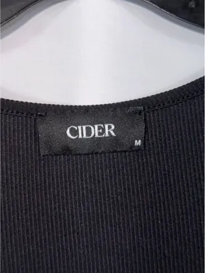 Cider Black Ribbed Wide Leg Jumpsuit Romper Women’s Med Scoop Neck Short Sleeve thumbnail 6