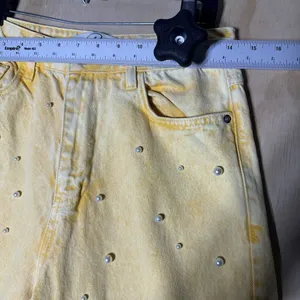 Yellow Pearl-Studded Denim‎ Jeans – Women’s Size L. NWT thumbnail 5