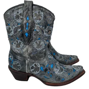 CORRAL Snip Toe Boots Blue‎ Gray Inlay Cowboy Angel Wing & Dove Size 6.5M thumbnail 1