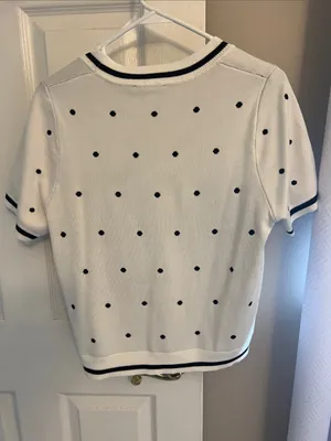 Adrianna Papell White Short Sleeve Knit Tee with Black Polka Dots thumbnail 4