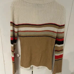 Elegant Striped Turtleneck Sweater - Cream, Tan, Red thumbnail 5