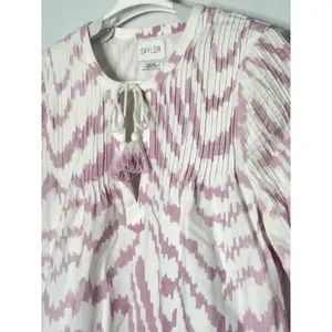Saylor Lavender White Ikat Pintucked Tie Front Top Size Small thumbnail 4