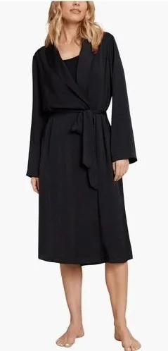 Barefoot Dreams Tie Waist Satin Robe, Luxury Comfort,‎ Black Size Medium, NWT thumbnail 1
