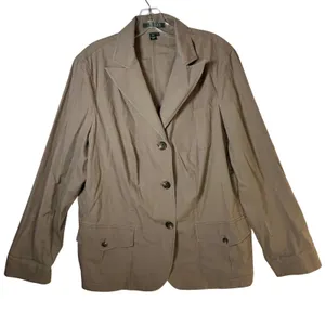 Lauren‎ Ralph Lauren Khaki Tan 100% Cotton 3-Button Blazer Jacket Womens Size 1X thumbnail 1