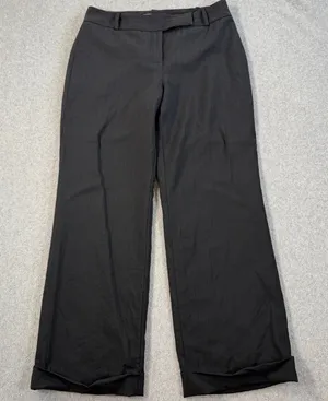 Ann Taylor Petites 4P Black Pinstripe Wide Leg Cuffed Dress Pants Virgin Wool thumbnail 1