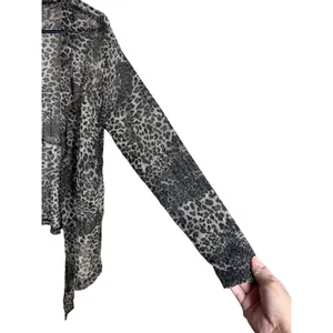 Chico's Metallic Leopard Print Sheer Mesh Tie Front Cardigan Gray Black Size XL thumbnail 6
