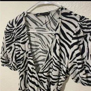 ZARA Wrap‎ Dress Animal Zebra Print Black & White xs thumbnail 8