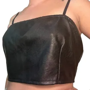 SHEIN Black Faux Leather Crop Top - Size Small thumbnail 1