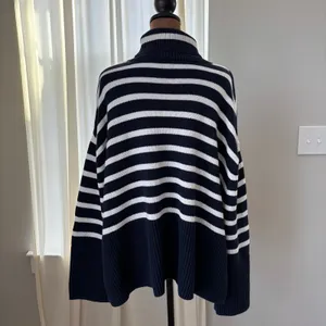 Gap 24/7 Stripe Turtleneck Sweater‎ XL 100% Cotton Navy Nautical Coastal Sailing thumbnail 2