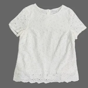 Cottagecore 100% Cotton Women White Eyelet Top XS Lace Scalloped Hem Button Back thumbnail 1