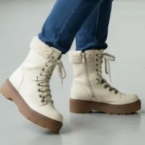NEW CIRCUS SAM EDELMAN Ivory Shearling Combat Boots size 8 thumbnail 2