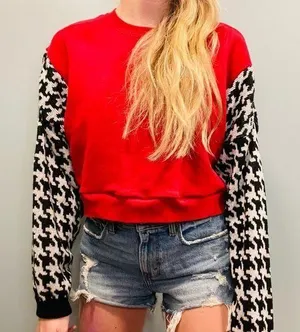 Custom made reworked vintage sweater & red crewneck crop sweatshirt size Large thumbnail 1