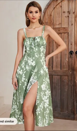 Floral lace up split thigh cami dress thumbnail 1