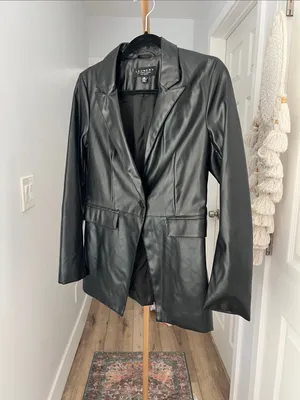 LAUNDRY by Shelli Segal Faux Leather Black Lightweight Single Button Blazer XS thumbnail 3