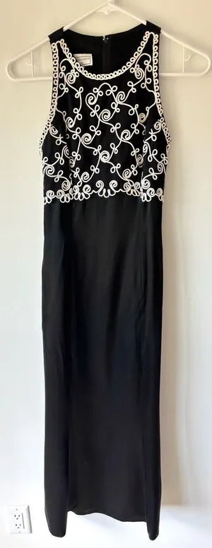 Vintage 1990s Jessica McClintock Gunne Sax Black Satin Formal Evening Gown thumbnail 1