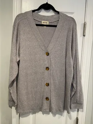 NWOT Open Edit Size S Oversized gray Ribbed Knit Button Front Cardigan Sweater thumbnail 1
