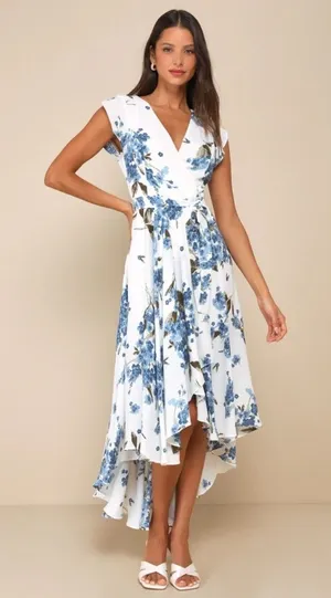 NWT Lulus French Countryside White Floral Print High-Low Dress Resort Vacay M thumbnail 1
