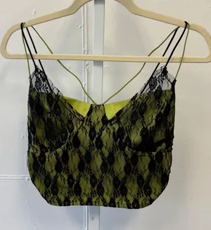 NWT Cider Lime Green Black Lace Crop Top Bustier Cami Strappy Back Sm Whimsical thumbnail 1