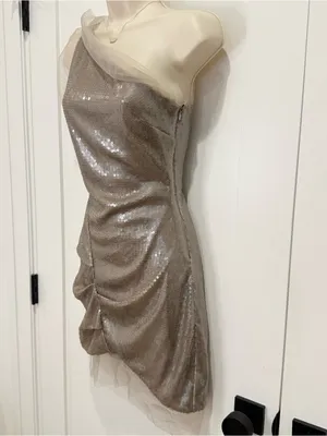 NWT Khy Sequin One Shoulder Mini Dress XS Champagne Cocktail Party City Chic thumbnail 7
