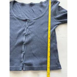Ribbed Knit Cardigan Long‎ Sleeve Button Up Top Blue Size 2 thumbnail 6