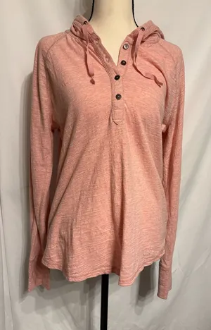 Carhartt Women’s Light Pink Hooded Henley Long Sleeve Top SZ M Granolagirl thumbnail 1