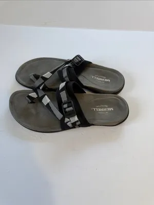 Merrell Black and Gray Webbing Toe-Loop Slide Sandals thumbnail 2