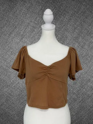 American Eagle Brown Ribbed Ruched Neck Crop Top Size Medium thumbnail 3