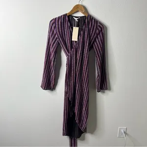 NWT Ayerne Lauryn Metallic Stripe Wrap Dress Long Sleeve Midi‎ Women’s Size XS thumbnail 5