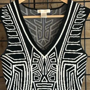 Jealous Tomato Womens Dress Medium Black White BodyCon Knit Pull Over Mini thumbnail 2