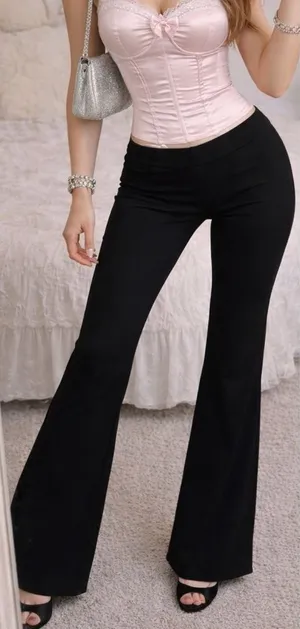 Y2K Lord & Taylor Context Black Flare Leg Pants Stretch Pull on L Bratz Mall thumbnail 1