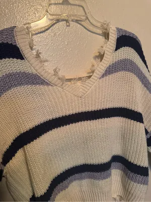 Rue21 Large Distressed Striped Oversized Cropped Knit Sweater thumbnail 6