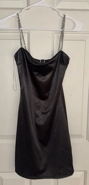 Windsor NWT Black Satin Slip Dress with Sparkle Straps thumbnail 1