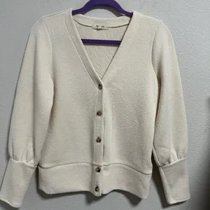 Madewell Ottoman Rib Cardigan Top Ribbed Cream White Button Front Sweater Size S thumbnail 1