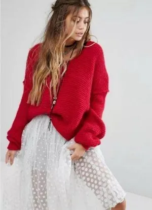 Free People All Mine Sweater Raspberry Size XS Pink V Neck Alpaca Wool thumbnail 1